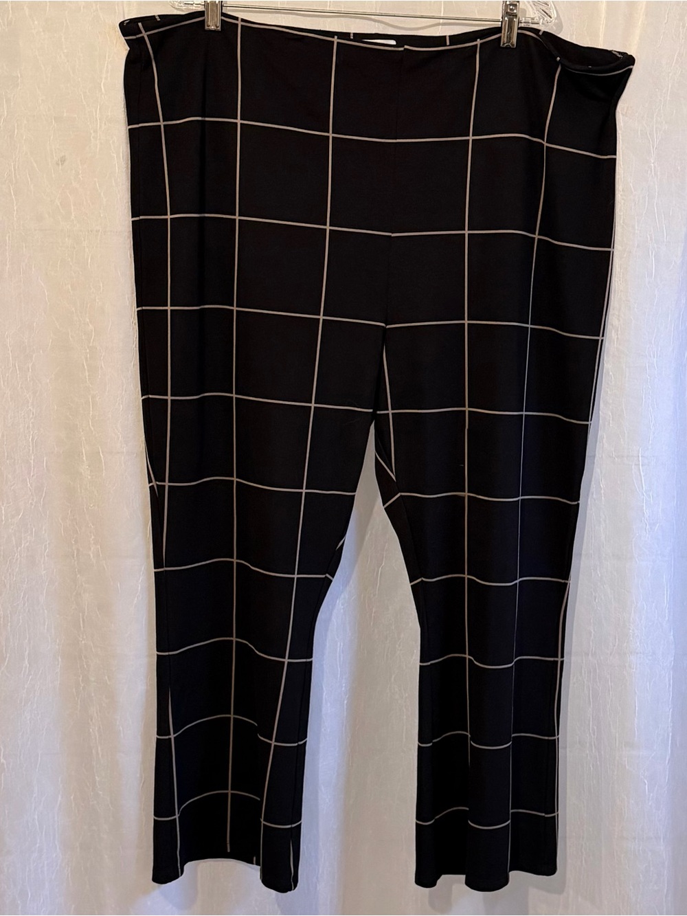 Leith Plus 3X Black Windowpane Straight-Leg Pants